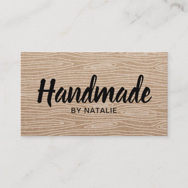 Handmade Bold Text Minimalist Rustic Wooden Business Card (Front)