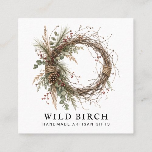 Handmade Botanical Wreath Logo  Square Business Card