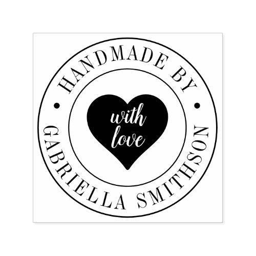 Handmade Business Name in Circle Cute Heart Logo Self_inking Stamp