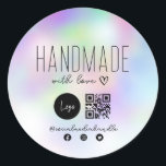 handmade business QR code Classic Round Sticker<br><div class="desc">handmade with love QR Code,  lovely black script design. You can customize the text and other features including the shape and size.</div>