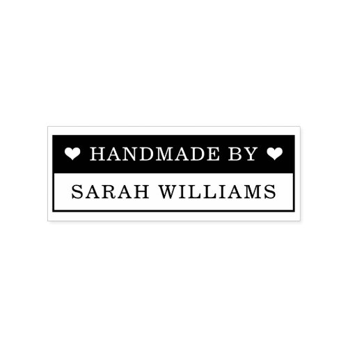 Handmade by custom name and hearts rubber stamp