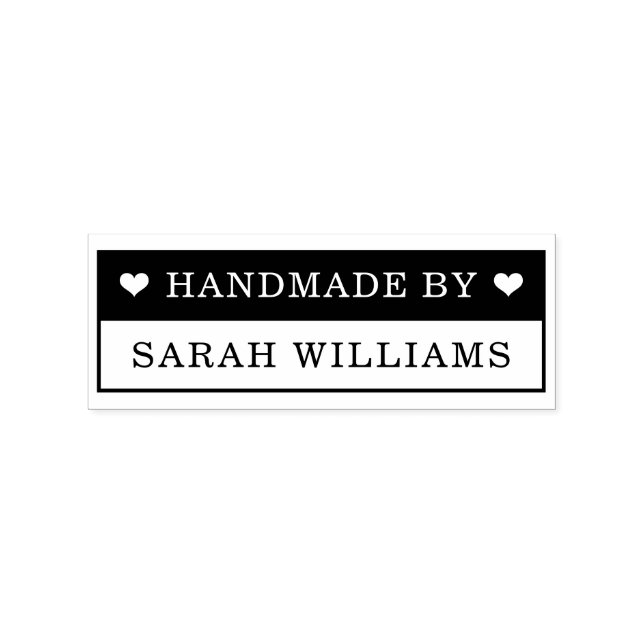 Handmade by custom name and hearts rubber stamp (Imprint)