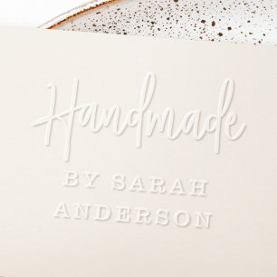 Handmade by custom name modern handwritten script embosser