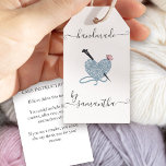 Handmade by Custom Name Yarn Heart Gift Tags<br><div class="desc">These gift tags are ideal for artisan makers and yarn crafters, knitting and crochet. Easy to personalize and add to handmade gifts or retail products. The design features a heart made of yarn, knitting needles, a butterfly and elegant handwritten script typography. The swing tags have space on the back for...</div>