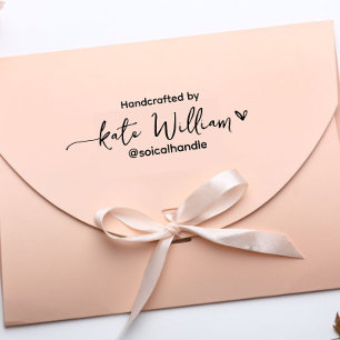 Handmade by (custom text) + name, feminine  self-inking stamp