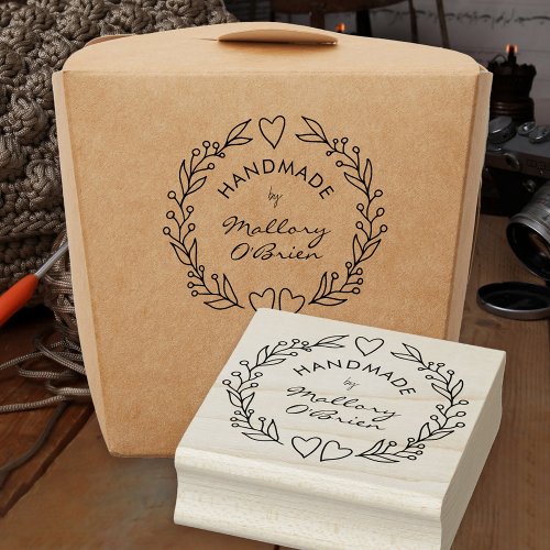 Handmade by Doodle Wreath Heart and Foliage Rubber Stamp