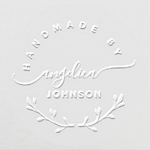 Handmade By Elegant Script Botanical Embosser