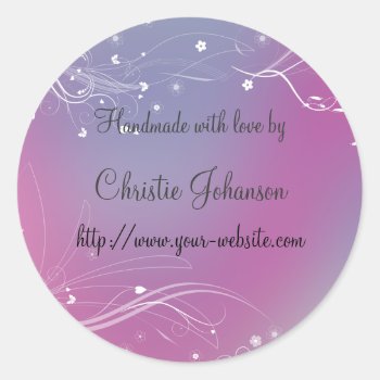 Handmade By - Floral Design Classic Round Sticker by karanta at Zazzle