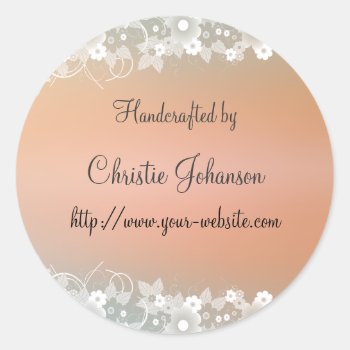Handmade By - Floral Design Classic Round Sticker by karanta at Zazzle