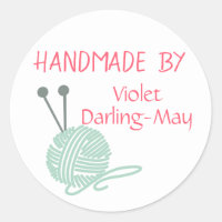 Handmade by - Knitting Yarn & Needles Personalized Classic Round Sticker