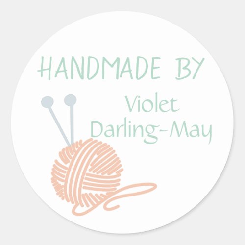 Handmade by _ Knitting Yarn  Needles Personalized Classic Round Sticker