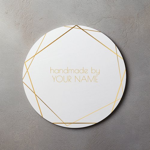 Handmade by modern white geometric gold effect classic round sticker