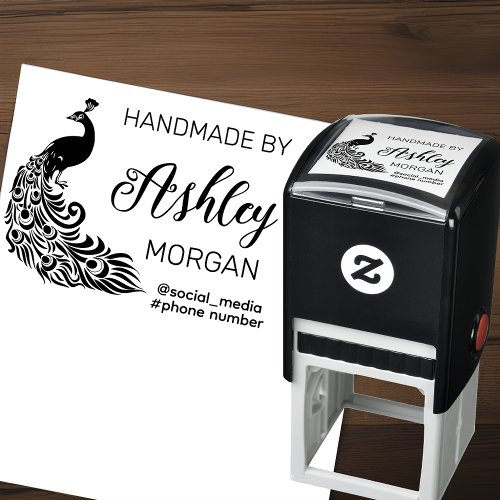 Handmade by Name and Peacock Crafting Business  Self_inking Stamp