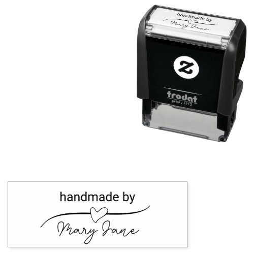 Handmade by Name Cursive Script "Signature" Heart Self-inking Stamp