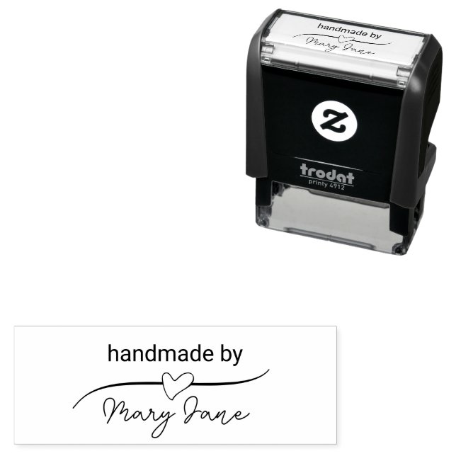 Handmade by Name Cursive Script "Signature" Heart Self-inking Stamp (In Situ)