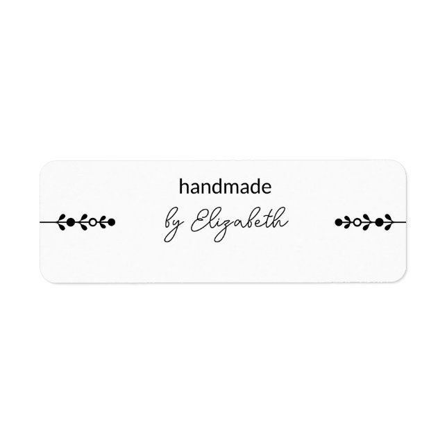 Handmade By Name in Cursive Script Decorative Line Label (Front)