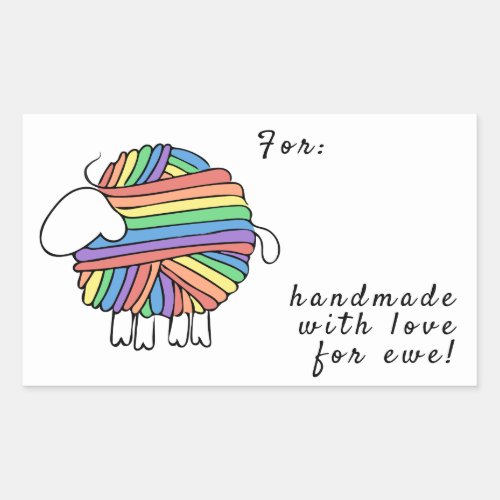 Handmade By Rainbow Yarn Sheep Rectangular Sticker