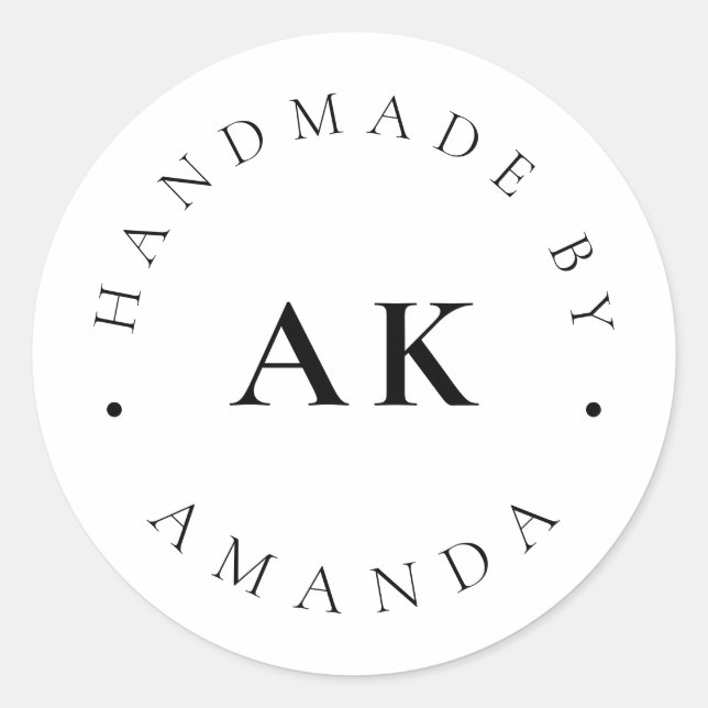 Handmade By Simple Monogram Business Packaging Classic Round Sticker (Front)