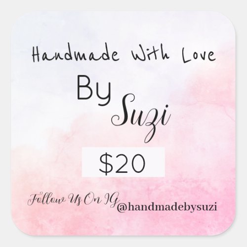 Handmade By Simple Pink Watercolor Price Tag