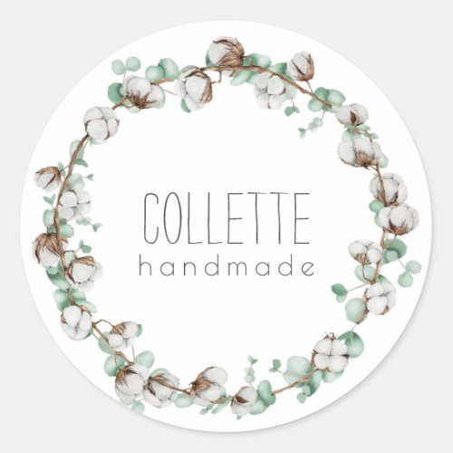 Handmade By Simple Rustic Wreath Logo Classic Round Sticker