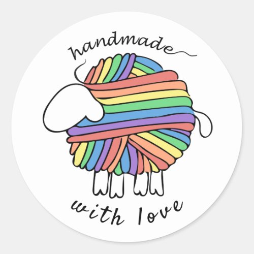 Handmade By Yarn Rainbow Sheep Sticker