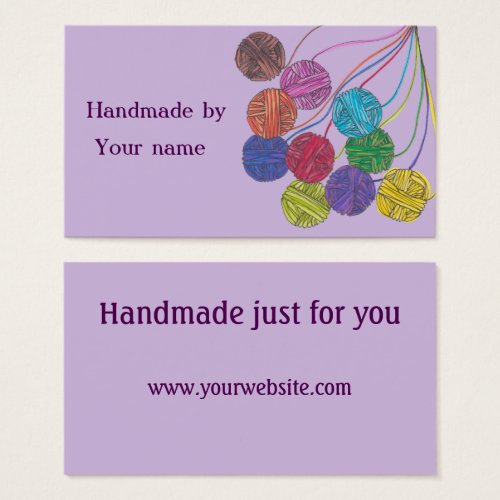 Handmade by your name balls of yarn on lilac