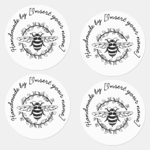 Handmade by Your Name Bee Wreath Iron-On Labels