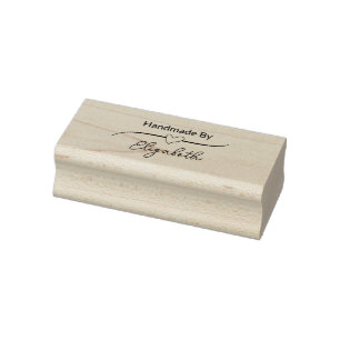 Handmade By Your Name in Script with Heart Rubber Stamp