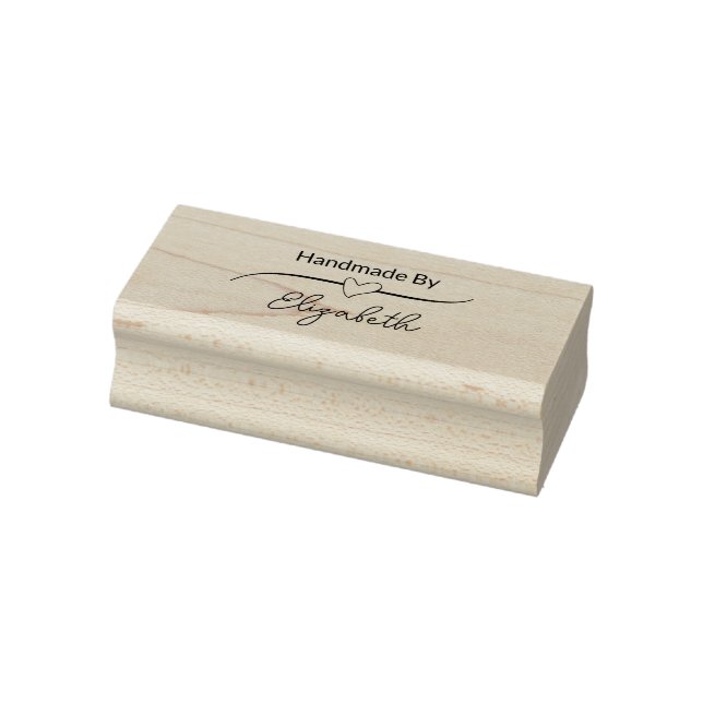 Handmade By Your Name in Script with Heart Rubber Stamp (Stamp)