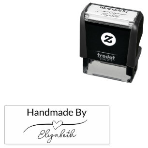 Handmade By Your Name in Script with Heart Self-inking Stamp