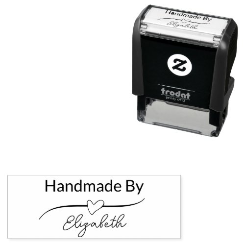 Handmade By Your Name in Script with Heart Self_inking Stamp