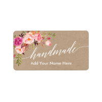 Handmade Calligraphy Pink Floral Kraft Label