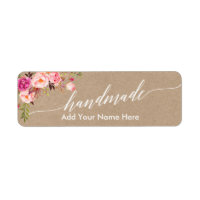 Handmade Calligraphy Pink Floral Kraft Small Label