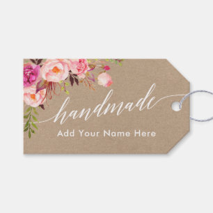 Handmade Calligraphy Pink Floral Kraft Tag