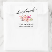 Handmade Calligraphy Pink Floral Small Square Sticker