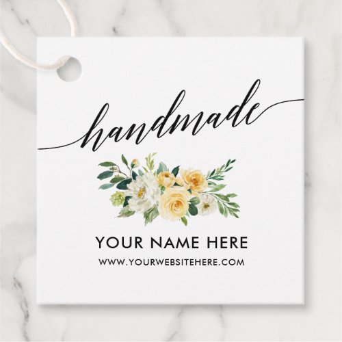Handmade Calligraphy Script Yellow White Floral Favor Tags