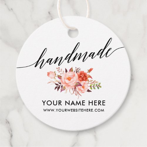 Handmade Calligraphy Watercolor Coral Floral R Favor Tags