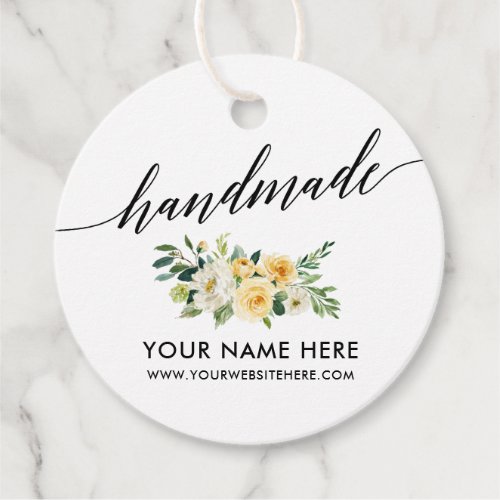 Handmade Calligraphy Yellow White Floral R Favor Tags