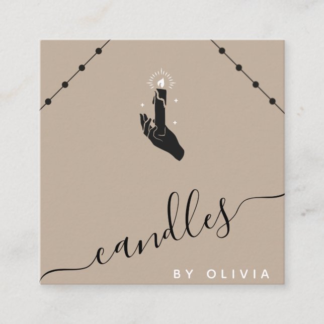 Handmade Candles Crafter Chic Boho Social Media  Square Business Card (Front)