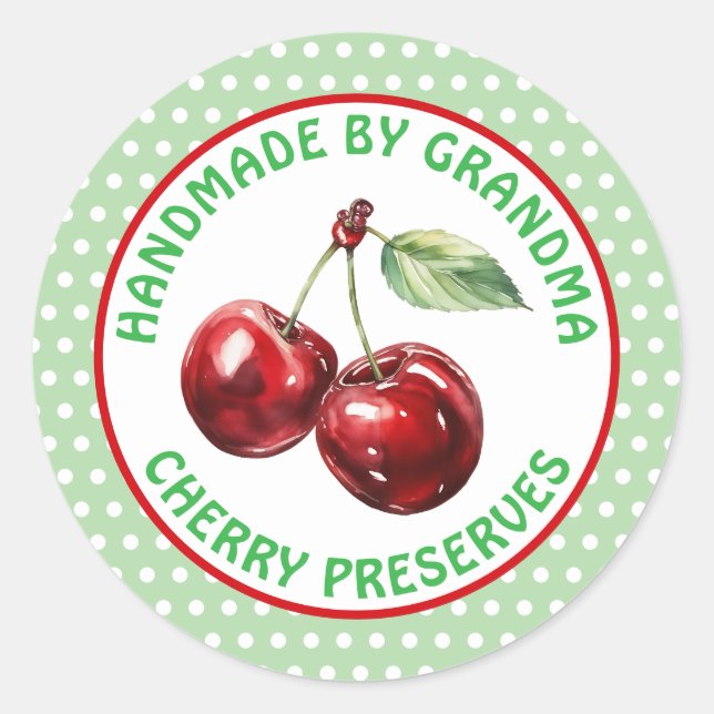 Handmade Cherry Preserves Personalized Classic Round Sticker (Front)