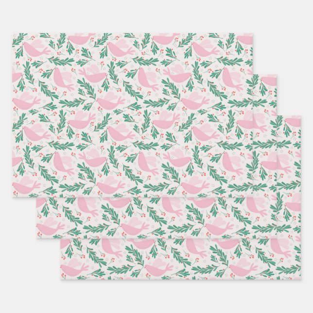 Handmade Christmas Dove of Peace Olive Branch Wrapping Paper Sheets (Set)