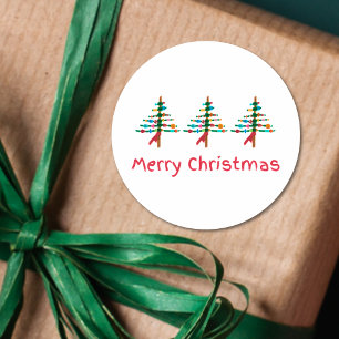 Handmade Christmas Trees – Modern Merry Xmas Classic Round Sticker