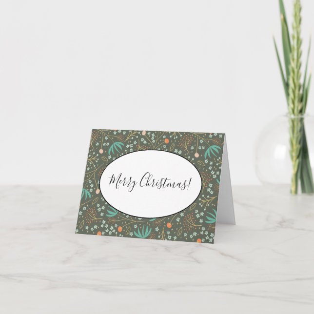 Handmade Colorful Christmas Floral Note Card (Front)