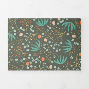 Handmade Colorful Christmas Floral Tri-Fold Holiday Card