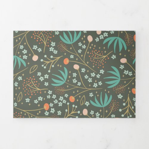 Handmade Colorful Christmas Floral Tri_Fold Holiday Card