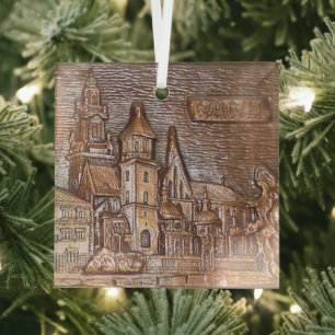 HANDMADE COPPER PLATE OF KRAKOW, POLAND GLASS ORNAMENT