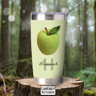 Handmade Craft Green Crochet Apple Monogram Name Insulated Tumbler