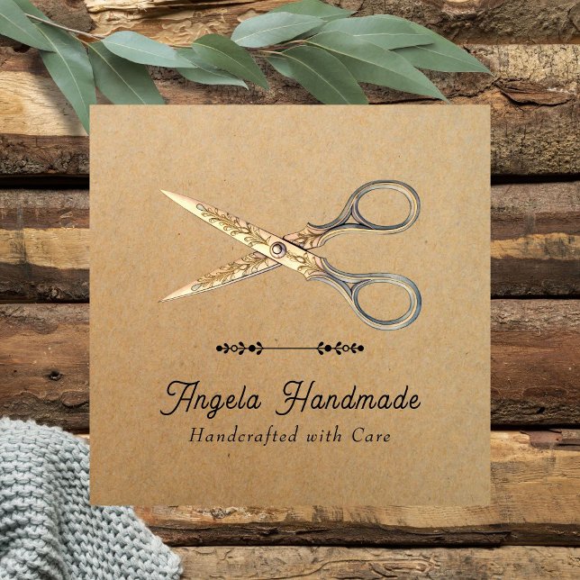 Handmade Craft Scissors QR Code Square Business Card (Creator Uploaded)