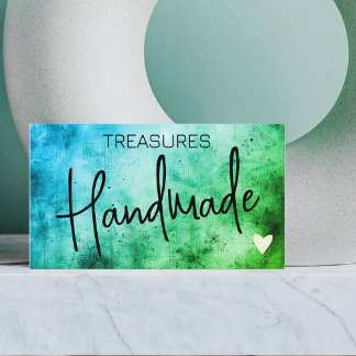 Handmade Crafts Calligraphy Blue Green Distressed Business Card