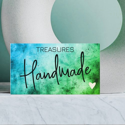 Handmade Crafts Calligraphy Blue Green Distressed  Business Card